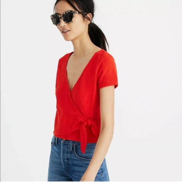 Madewell Tops - Madewell Red Texture & Thread Wrap Tie Top